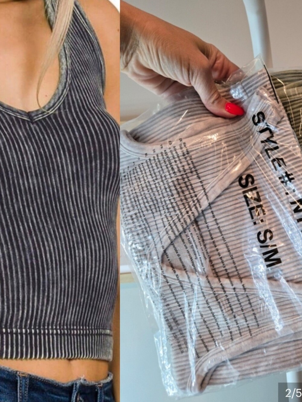 2 Pc Zenana Outfitters Ribbed Brami Vneck — Light Gray and Olive Green